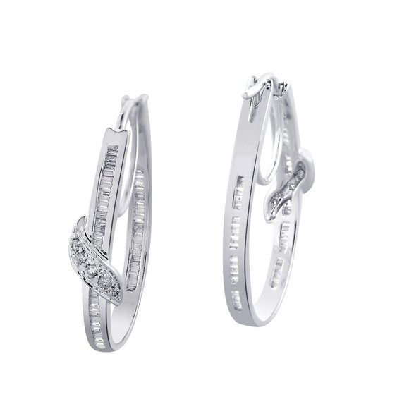 1.00 Ct. Tw. Vintage Style Diamond Inside/Outside Hoop 14K White Gold Earrings - Picture 1 of 4